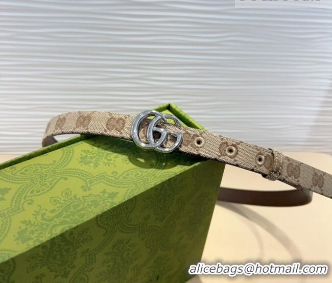 Hot Sell Cheap Gucci GG Canvas Belt 2cm with GG Buckle 0708 Beige/Silver 2024