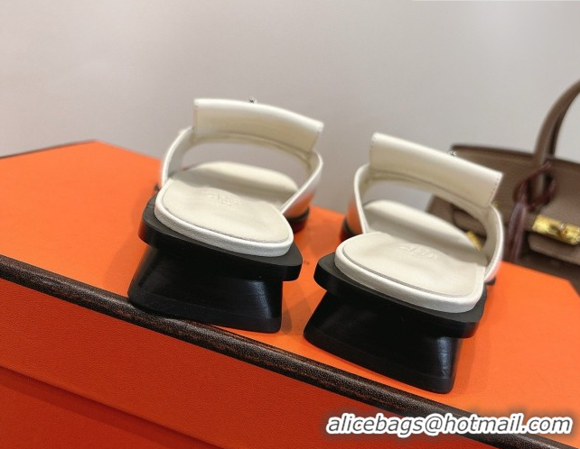 Unique Style Hermes Flat Slides Sandal in Calfskin Leather with Buckle White 2026 HS030401