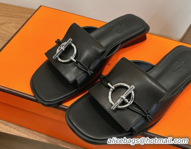 Good Quality Hermes Flat Slides Sandal in Calfskin Leather with Buckle Black 2026 HS030401