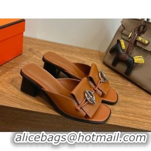 Popular Style Hermes Heel Slides Sandal 4.5cm in Calfskin Leather with Buckle Brown 2026 HS030401