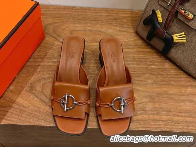 Popular Style Hermes Heel Slides Sandal 4.5cm in Calfskin Leather with Buckle Brown 2026 HS030401