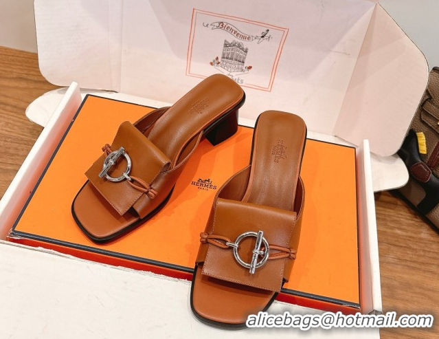 Popular Style Hermes Heel Slides Sandal 4.5cm in Calfskin Leather with Buckle Brown 2026 HS030401