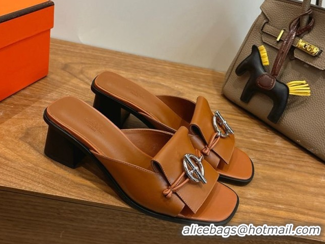 Popular Style Hermes Heel Slides Sandal 4.5cm in Calfskin Leather with Buckle Brown 2026 HS030401