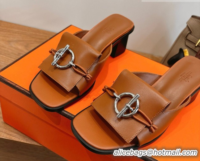 Popular Style Hermes Heel Slides Sandal 4.5cm in Calfskin Leather with Buckle Brown 2026 HS030401