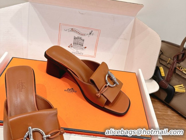 Popular Style Hermes Heel Slides Sandal 4.5cm in Calfskin Leather with Buckle Brown 2026 HS030401