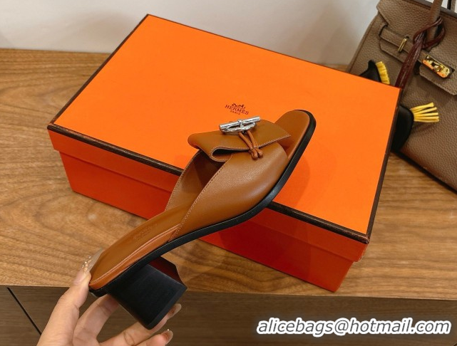 Popular Style Hermes Heel Slides Sandal 4.5cm in Calfskin Leather with Buckle Brown 2026 HS030401