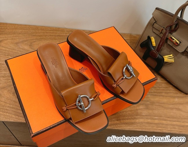 Popular Style Hermes Heel Slides Sandal 4.5cm in Calfskin Leather with Buckle Brown 2026 HS030401