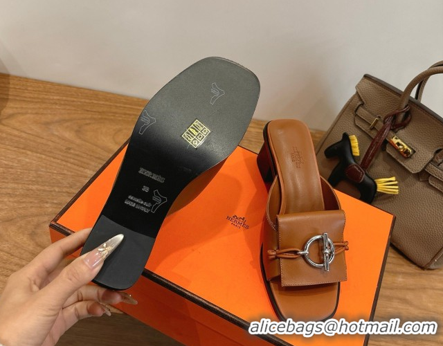 Popular Style Hermes Heel Slides Sandal 4.5cm in Calfskin Leather with Buckle Brown 2026 HS030401