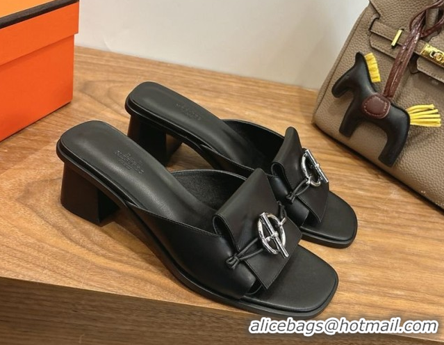 Good Looking Hermes Heel Slides Sandal 4.5cm in Calfskin Leather with Buckle Black 2026 HS030401