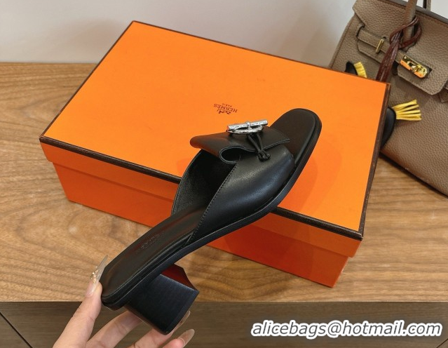 Good Looking Hermes Heel Slides Sandal 4.5cm in Calfskin Leather with Buckle Black 2026 HS030401