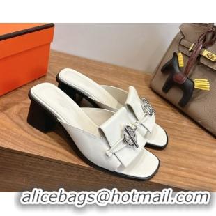 Pretty Style Hermes Heel Slides Sandal 4.5cm in Calfskin Leather with Buckle White 2026 HS030401