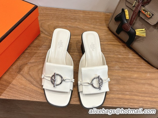 Pretty Style Hermes Heel Slides Sandal 4.5cm in Calfskin Leather with Buckle White 2026 HS030401