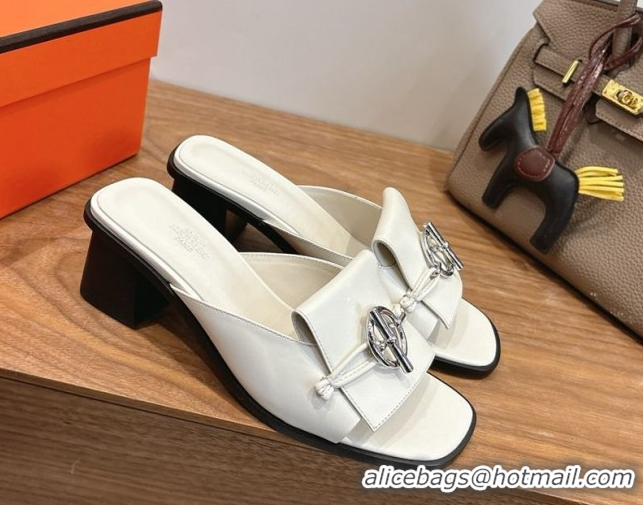 Pretty Style Hermes Heel Slides Sandal 4.5cm in Calfskin Leather with Buckle White 2026 HS030401