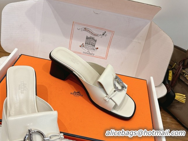 Pretty Style Hermes Heel Slides Sandal 4.5cm in Calfskin Leather with Buckle White 2026 HS030401