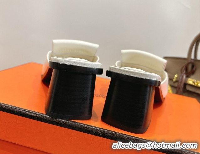 Pretty Style Hermes Heel Slides Sandal 4.5cm in Calfskin Leather with Buckle White 2026 HS030401