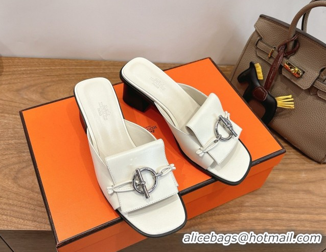 Pretty Style Hermes Heel Slides Sandal 4.5cm in Calfskin Leather with Buckle White 2026 HS030401
