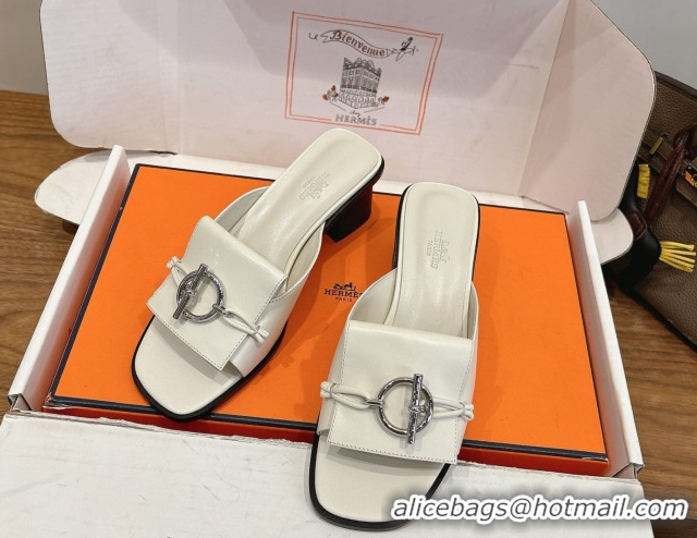 Pretty Style Hermes Heel Slides Sandal 4.5cm in Calfskin Leather with Buckle White 2026 HS030401