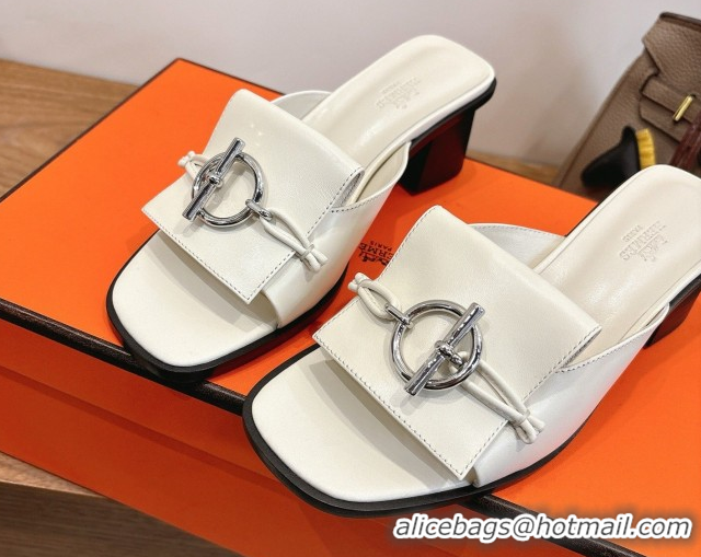 Pretty Style Hermes Heel Slides Sandal 4.5cm in Calfskin Leather with Buckle White 2026 HS030401