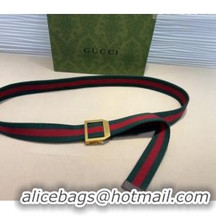 Promotional Gucci Web Belt with Rectangular Buckle GG102104 Green 2024