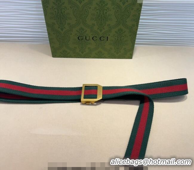 Promotional Gucci Web Belt with Rectangular Buckle GG102104 Green 2024