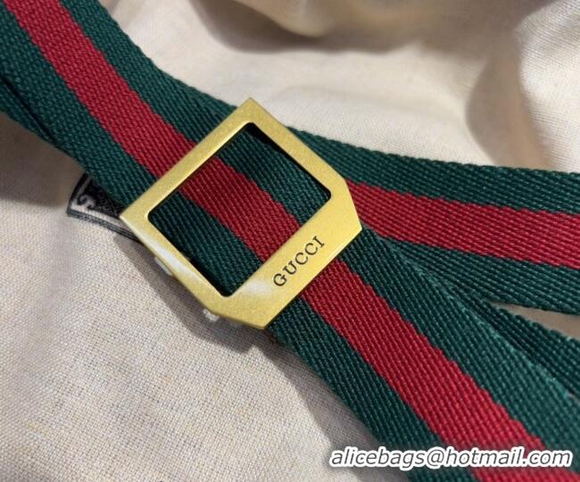 Promotional Gucci Web Belt with Rectangular Buckle GG102104 Green 2024