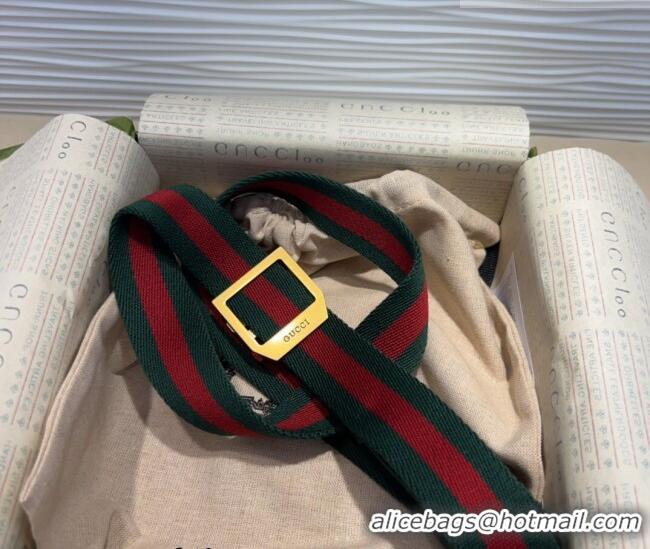 Promotional Gucci Web Belt with Rectangular Buckle GG102104 Green 2024