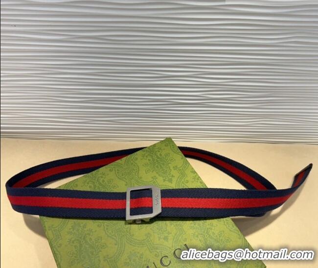 Unique Discount Gucci Web Belt with Rectangular Buckle GG102104 Blue 2024