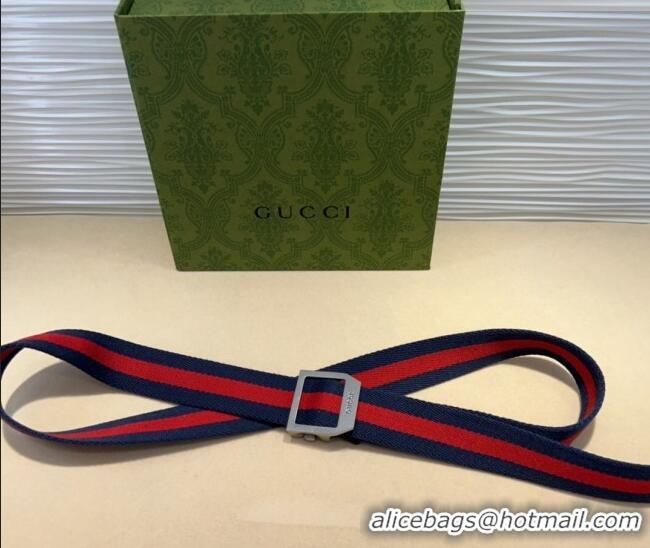 Unique Discount Gucci Web Belt with Rectangular Buckle GG102104 Blue 2024
