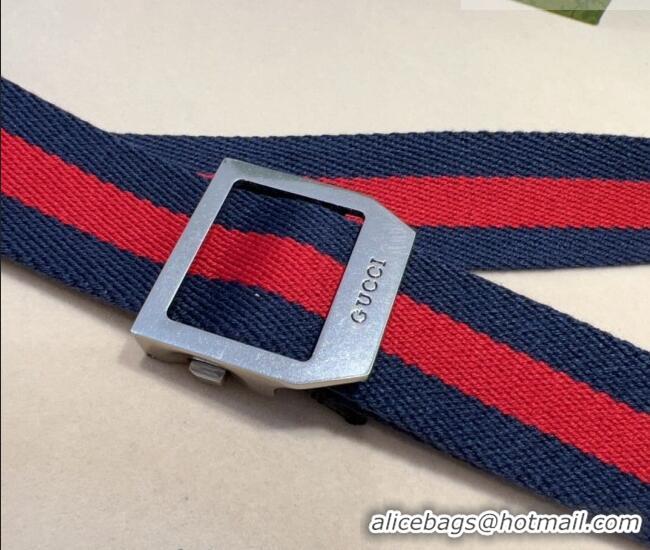 Unique Discount Gucci Web Belt with Rectangular Buckle GG102104 Blue 2024