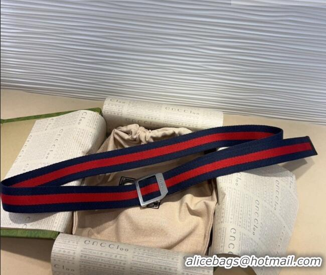 Unique Discount Gucci Web Belt with Rectangular Buckle GG102104 Blue 2024