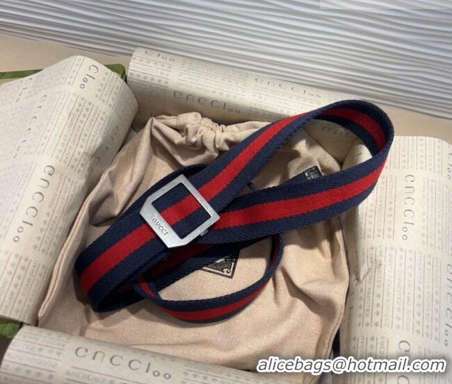 Unique Discount Gucci Web Belt with Rectangular Buckle GG102104 Blue 2024