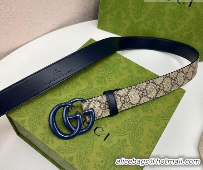 Grade Design Gucci Leather and GG Canvas Belt 3cm with GG Buckle GG102105 Blue 2024