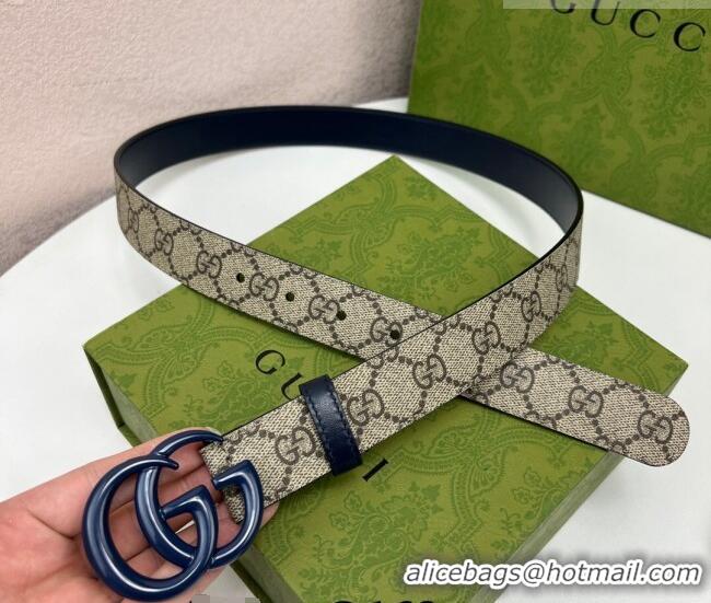 Grade Design Gucci Leather and GG Canvas Belt 3cm with GG Buckle GG102105 Blue 2024