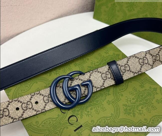 Grade Design Gucci Leather and GG Canvas Belt 3cm with GG Buckle GG102105 Blue 2024