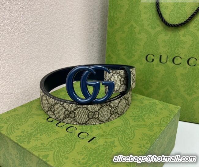 Grade Design Gucci Leather and GG Canvas Belt 3cm with GG Buckle GG102105 Blue 2024
