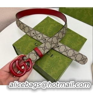 Top Quality Gucci Leather and GG Canvas Belt 3cm with GG Buckle GG102105 Red 2024
