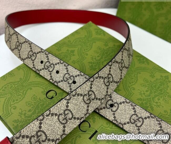 Top Quality Gucci Leather and GG Canvas Belt 3cm with GG Buckle GG102105 Red 2024