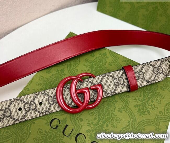 Top Quality Gucci Leather and GG Canvas Belt 3cm with GG Buckle GG102105 Red 2024