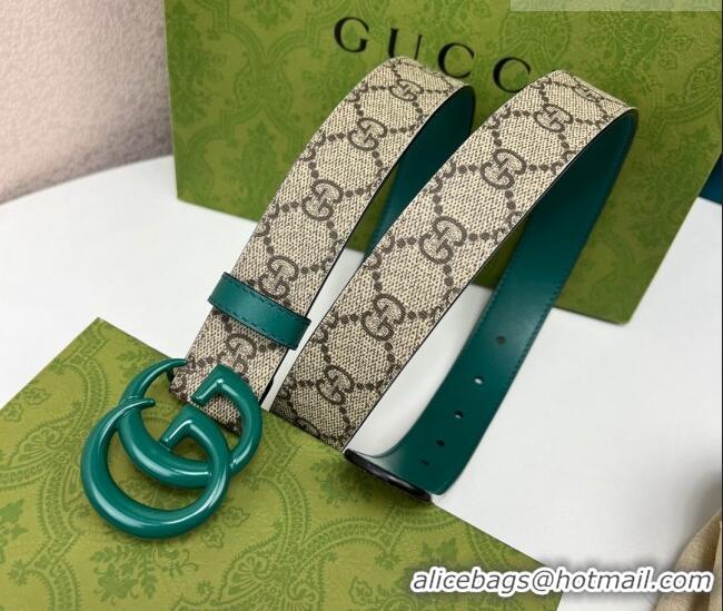 Promotional Gucci Leather and GG Canvas Belt 3cm with GG Buckle GG102105 Green 2024