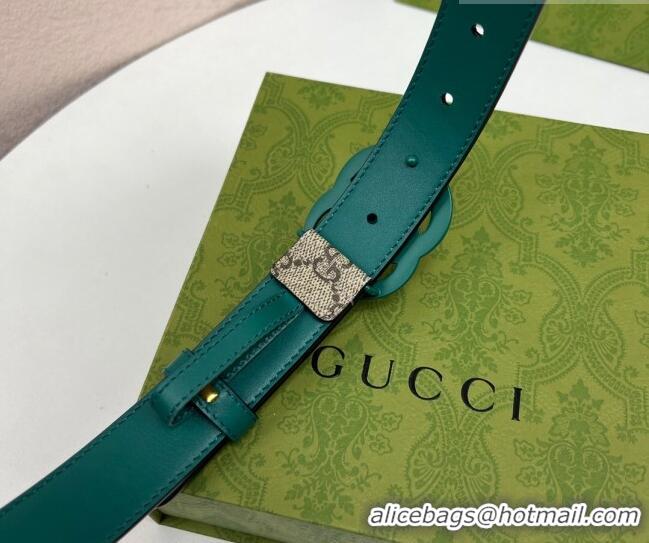 Promotional Gucci Leather and GG Canvas Belt 3cm with GG Buckle GG102105 Green 2024