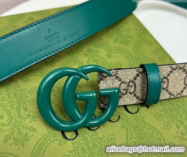 Promotional Gucci Leather and GG Canvas Belt 3cm with GG Buckle GG102105 Green 2024