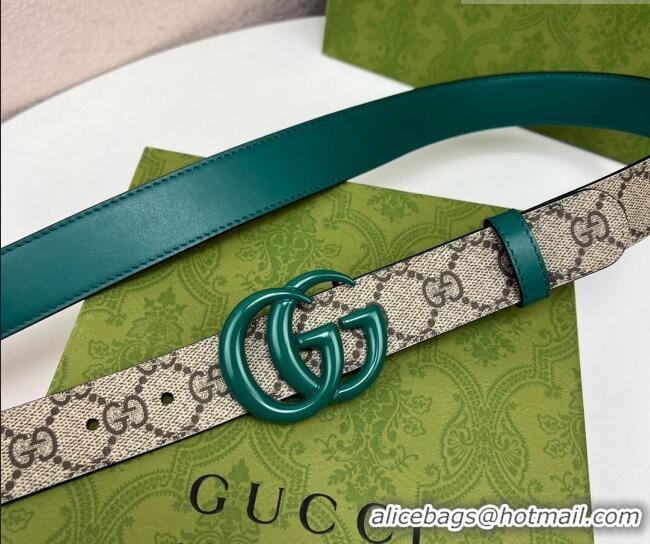 Promotional Gucci Leather and GG Canvas Belt 3cm with GG Buckle GG102105 Green 2024