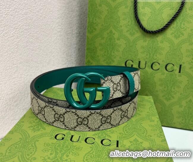 Promotional Gucci Leather and GG Canvas Belt 3cm with GG Buckle GG102105 Green 2024