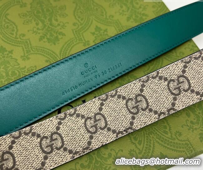Promotional Gucci Leather and GG Canvas Belt 3cm with GG Buckle GG102105 Green 2024