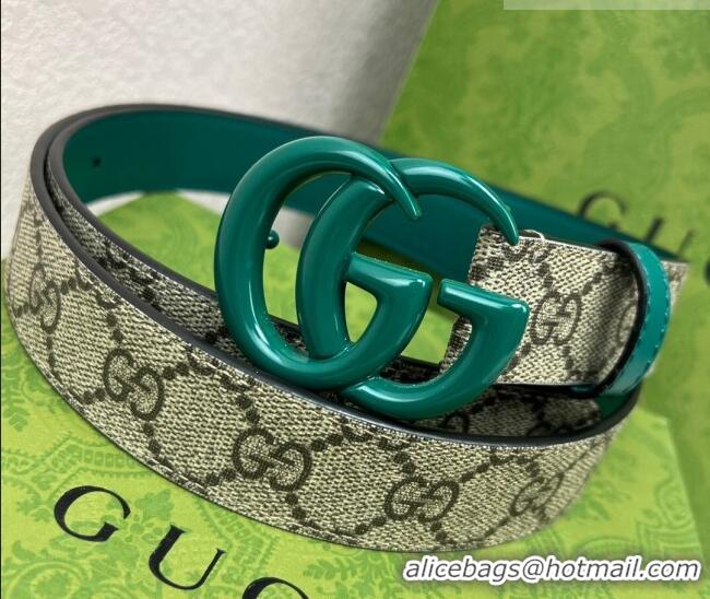 Promotional Gucci Leather and GG Canvas Belt 3cm with GG Buckle GG102105 Green 2024