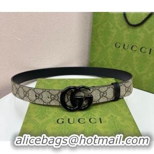 Top Quality Gucci Leather and GG Canvas Belt 3cm with GG Buckle GG102105 Black 2024