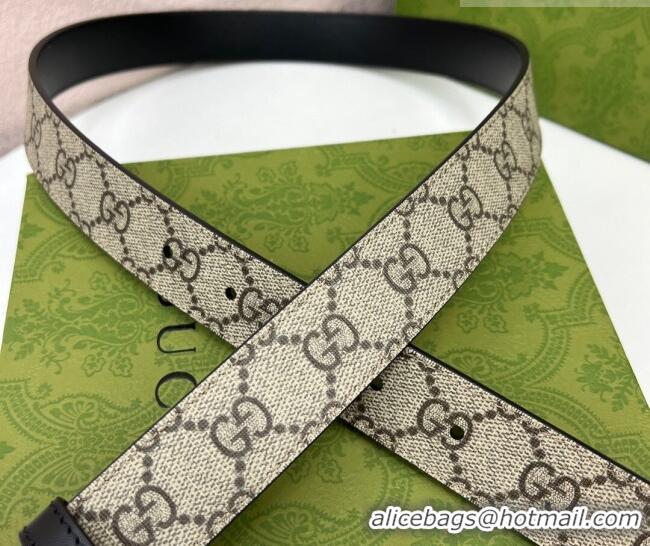 Top Quality Gucci Leather and GG Canvas Belt 3cm with GG Buckle GG102105 Black 2024