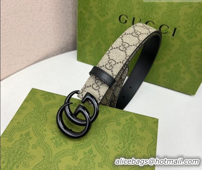 Top Quality Gucci Leather and GG Canvas Belt 3cm with GG Buckle GG102105 Black 2024