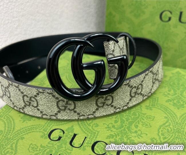 Top Quality Gucci Leather and GG Canvas Belt 3cm with GG Buckle GG102105 Black 2024