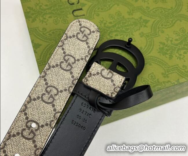 Top Quality Gucci Leather and GG Canvas Belt 3cm with GG Buckle GG102105 Black 2024